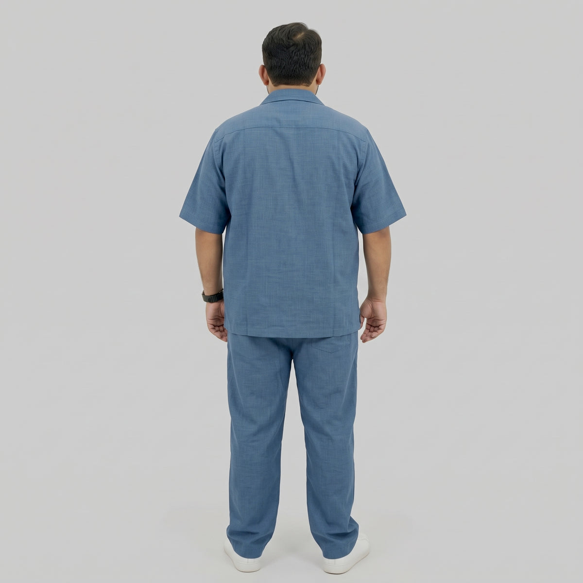 Blue Irish Linen Cuban Collar Co-Ord Set with Cuban collar shirt and matching trousers