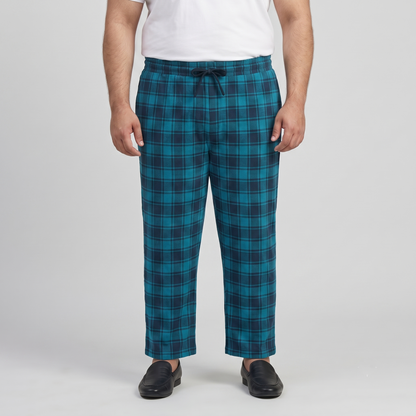 Blue Plaid Jersey Lycra Plus-Size Trousers PSM-9561