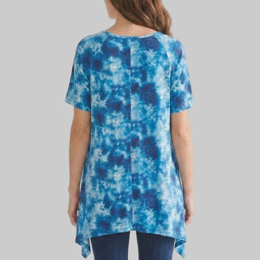 Blue tie dye sharkbite trapeze tunic made from soft cotton fabric