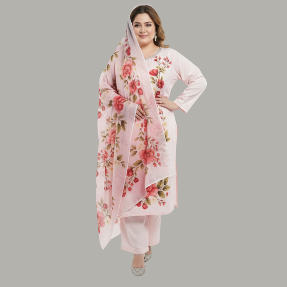 Blush Rose 3-Piece Cotton Silk Suit PSW-10089