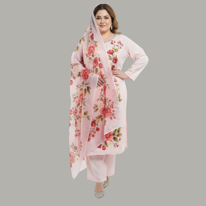 Blush Rose 3-Piece Cotton Silk Suit PSW-10089