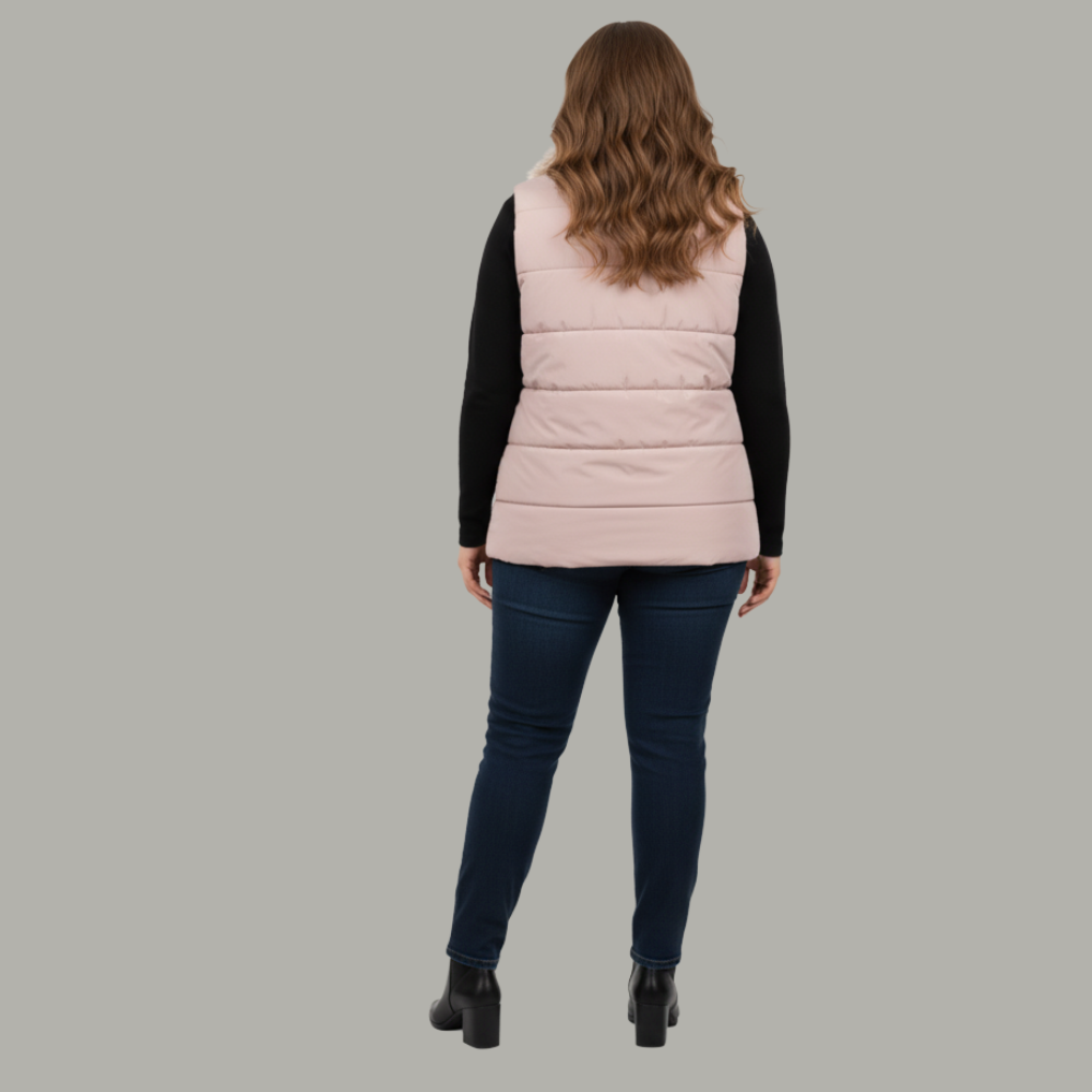 Blush Pink Sleeveless Puffer Vest with Faux Fur Collar –  PSW-10074