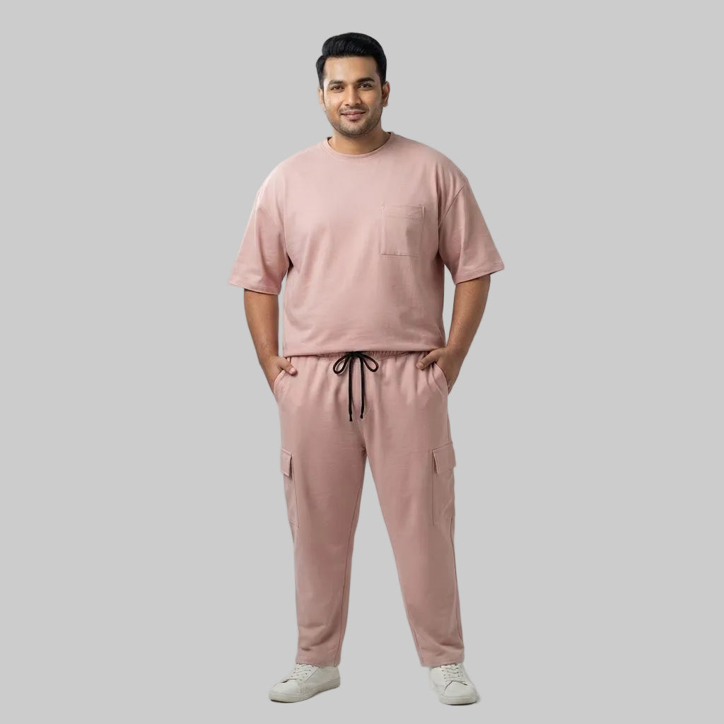 Blush Pink Terry Cargo Co-Ord Set with a relaxed casual design