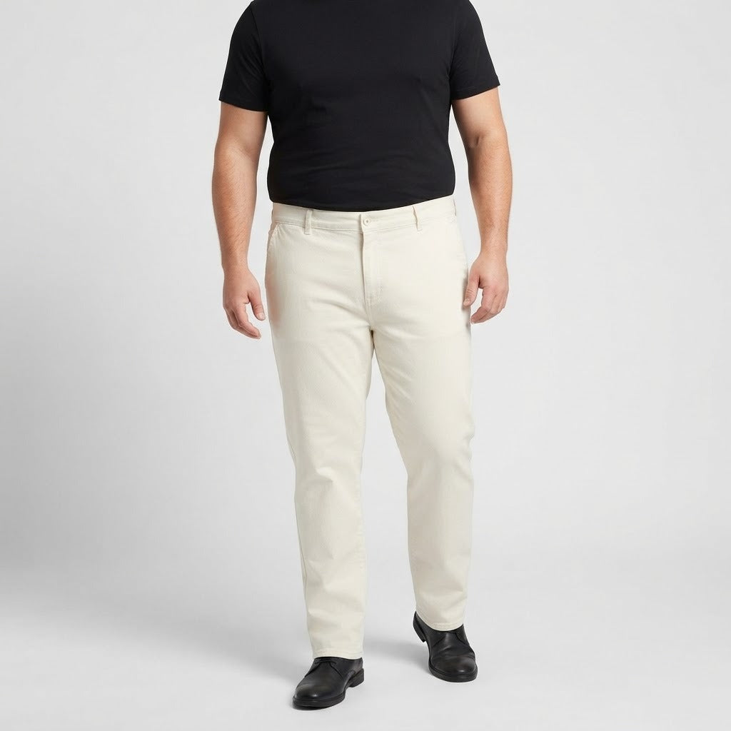 Boski Cream Cotton Chino Pants featuring a classic design and versatile neutral color, ideal for everyday and smart-casual wear.