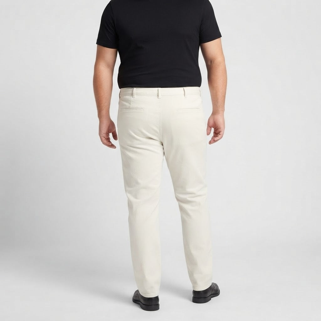 Boski Cream Cotton Chino Pants featuring a classic design and versatile neutral color, ideal for everyday and smart-casual wear.