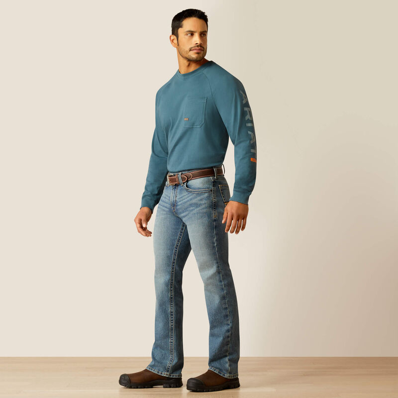 Plus-size male model wearing Breaker Slim Straight Fit Jeans in dark denim, front view, showing slim seat, straight leg opening, and reinforced workwear details.