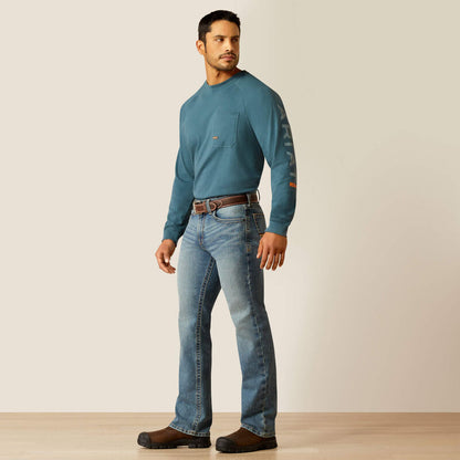 Plus-size male model wearing Breaker Slim Straight Fit Jeans in dark denim, front view, showing slim seat, straight leg opening, and reinforced workwear details.