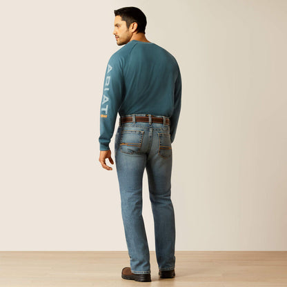 Plus-size male model wearing Breaker Slim Straight Fit Jeans in dark denim, front view, showing slim seat, straight leg opening, and reinforced workwear details.