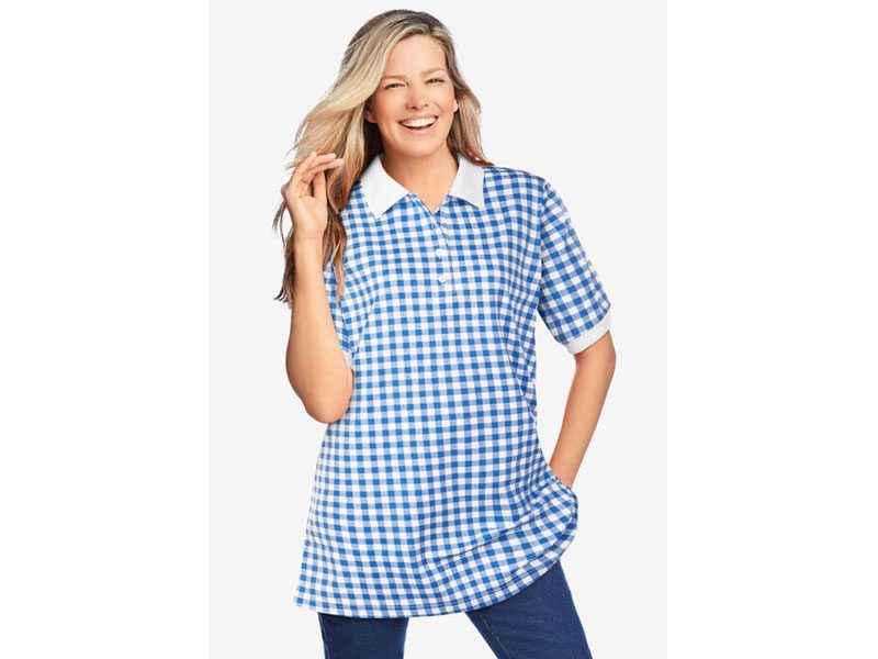 Bright Cobalt Gingham Short Sleeve Polo Tunic PSW-7063