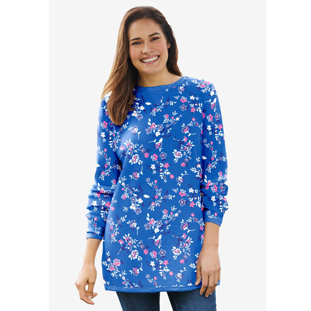 Bright Cobalt Multi Delicate Floral Thermal Sweatshirt PSW-8581