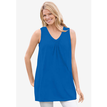 Bright Cobalt Perfect Short-Sleeve Shirred V-Neck Tunic PSW-7969