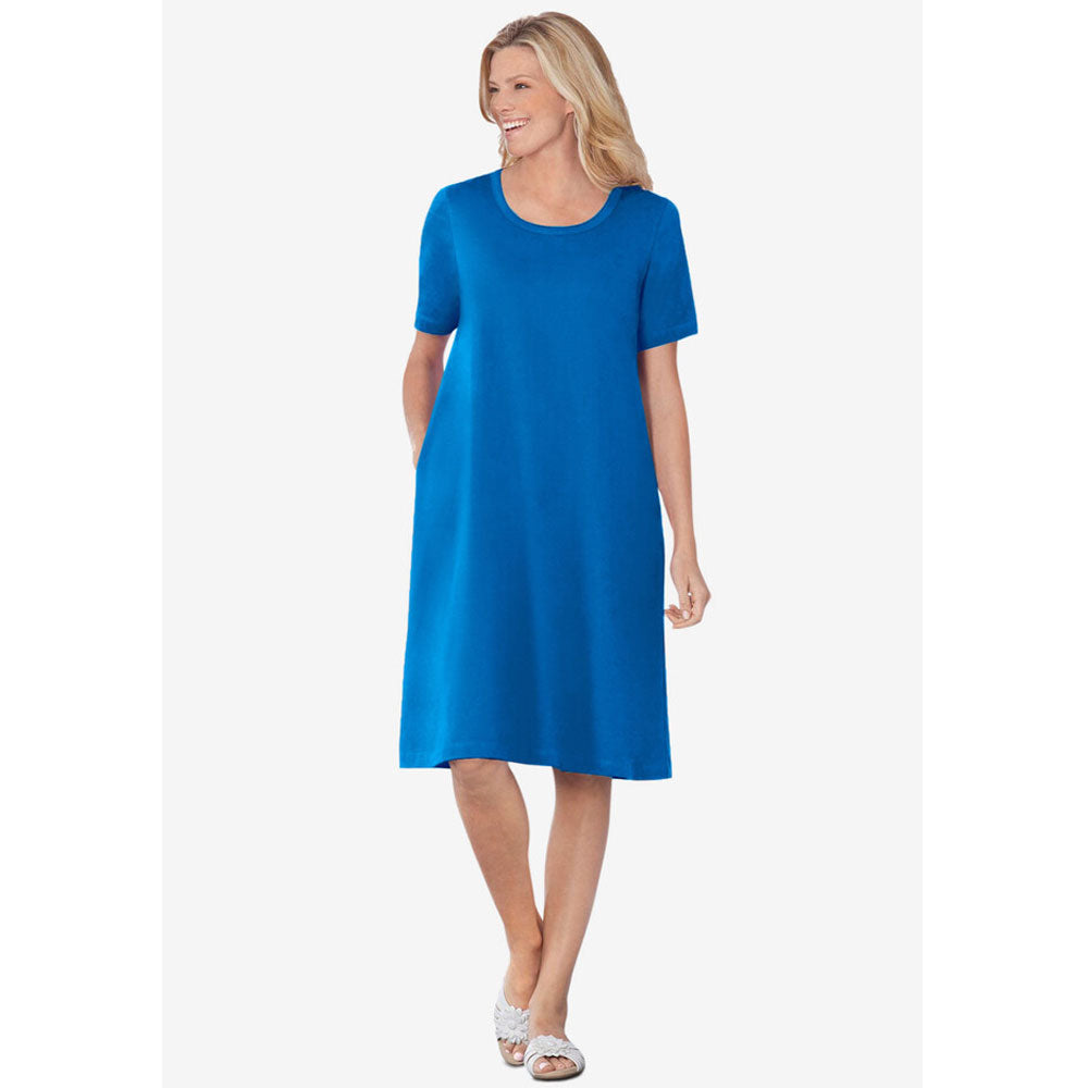 Bright Cobalt Short-Sleeve Crewneck Tee Dress PSW-8226