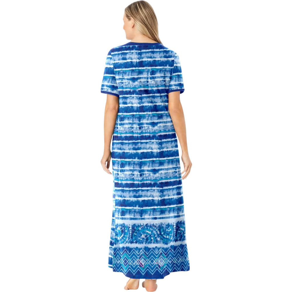 Bright Cobalt Tie Dye Stripe Long T-Shirt Lounger for Plus Size Women