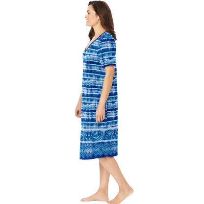 Bright Cobalt Tie Dye Stripe Short T-Shirt Lounger for Plus Size Women