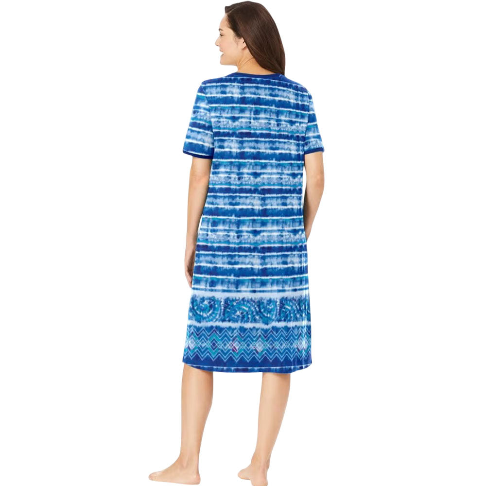 Bright Cobalt Tie Dye Stripe Short T-Shirt Lounger for Plus Size Women