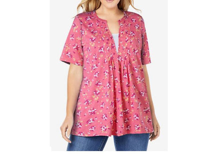 Bright Rose Ditsy Bouquet Layer Look Elbow Sleeve T-Shirt PSW-5519