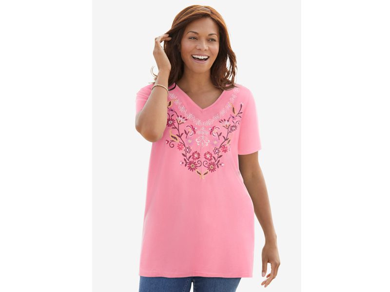 Bright Rose Floral Embroidered V-Neck Tunic PSW-6359B