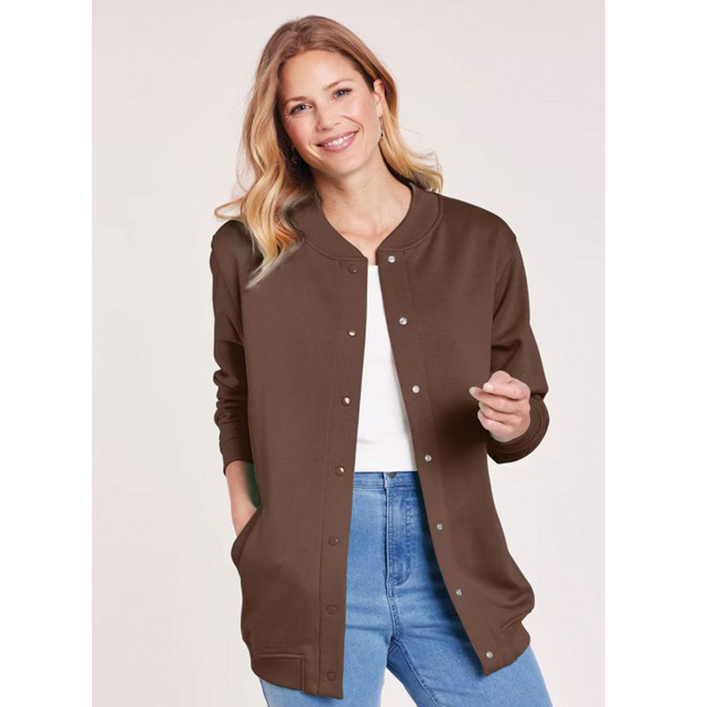 Brown Fleece Plus Size Women Cardigan Sweater PSW-8748