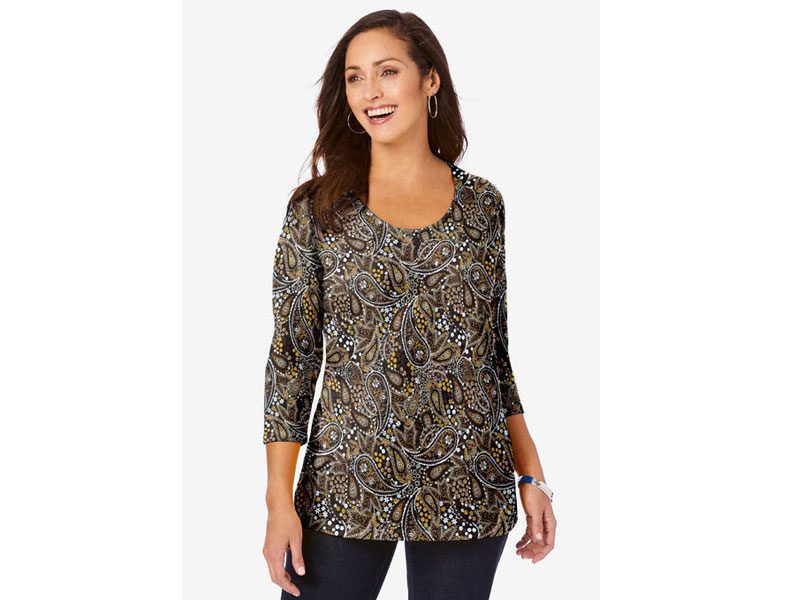 Brown Garden Paisley Scoop-Neck Tee PSW-7271