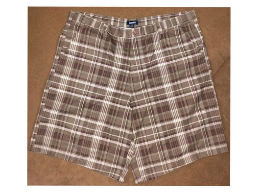 Brown Plaid Cotton Big Size Shorts PSM-1080