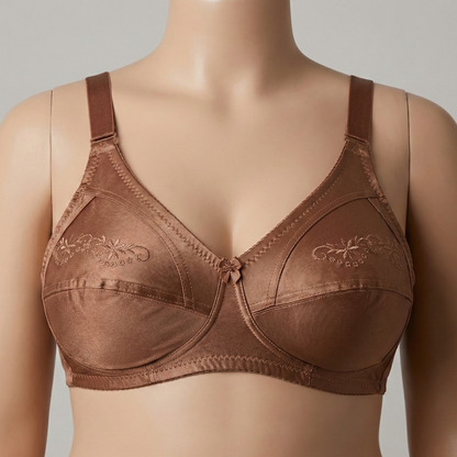 Plus Size Brown Embroidered Support Bra PSW-10813