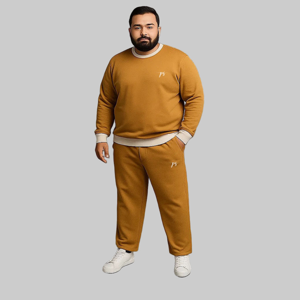 Brown Plus-Size Crewneck Tracksuit PSM-10201