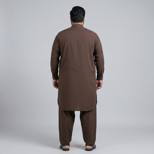 Brown Premium Wash & Wear Plus Size Kurta Shalwar PSM-11197