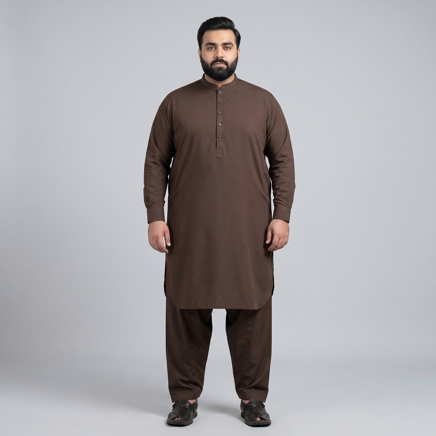 Brown Premium Wash & Wear Plus Size Kurta Shalwar PSM-11197