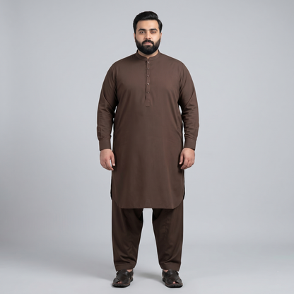 Brown Premium Wash & Wear Plus Size Kurta Shalwar PSM-11197