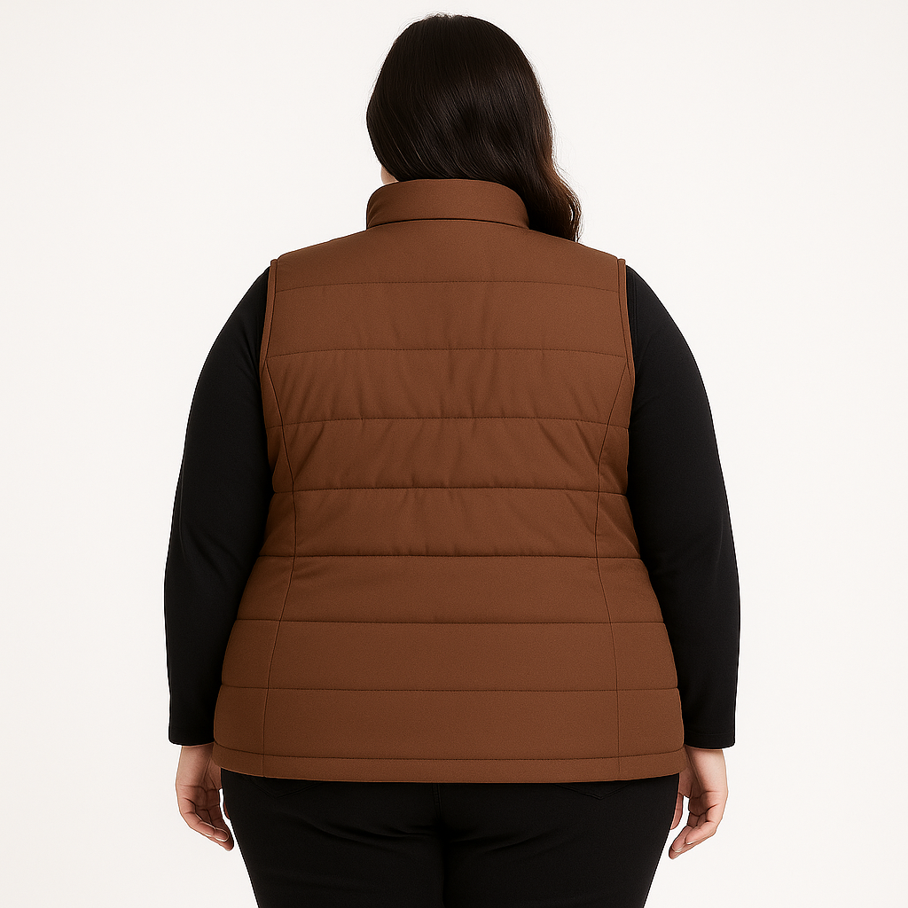 Brown Sleeveless Plus Size Women’s Puffer Jacket PSW-10071