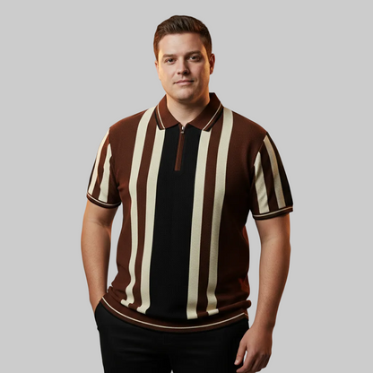 Brown Vertical Stripe Polo T-Shirt PSM-10643