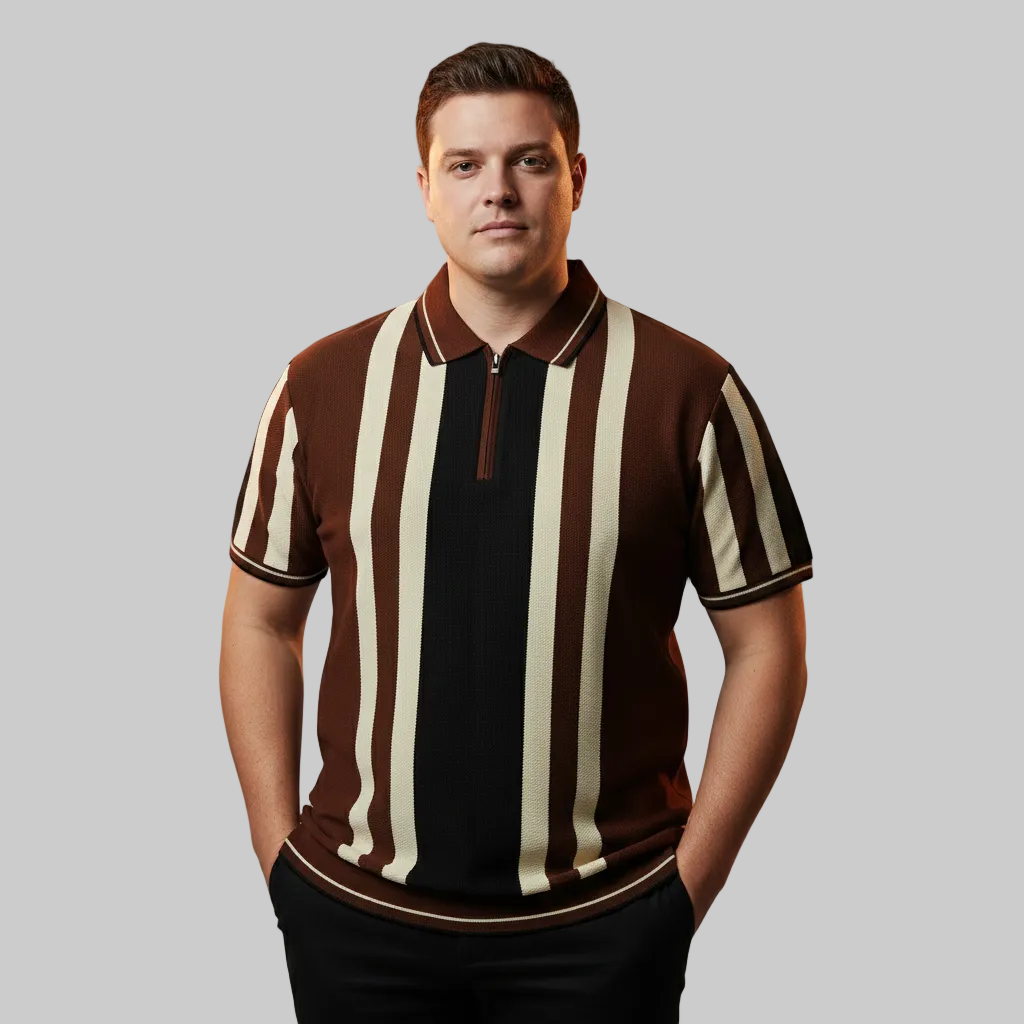 Brown Vertical Stripe Polo T-Shirt PSM-10643