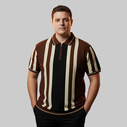 Brown Vertical Stripe Polo T-Shirt PSM-10643