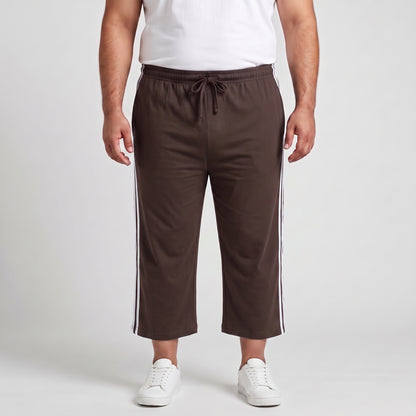 Brown and white side stripe 3/4 shorts made from Jersey Cotton fabric