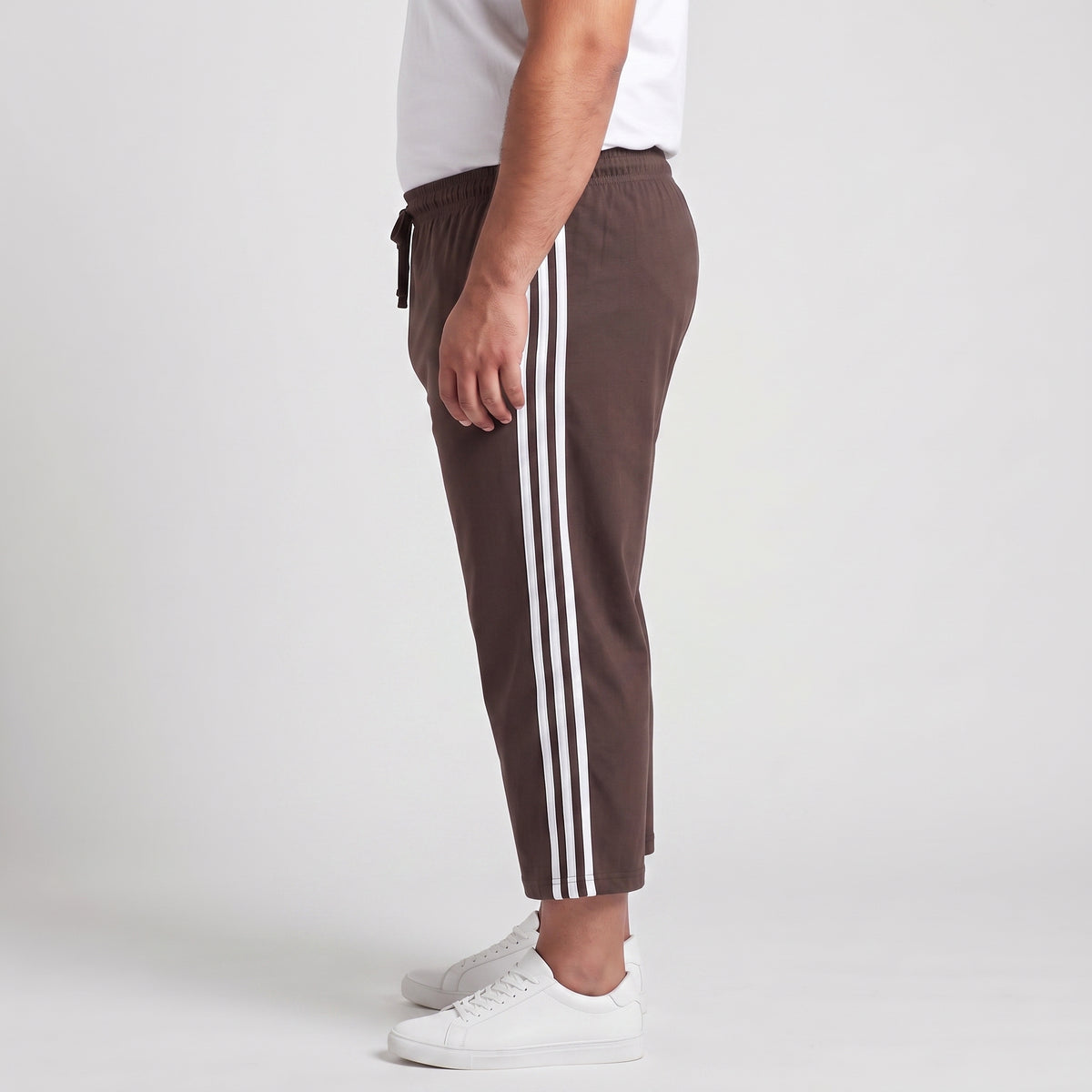 Brown and white side stripe 3/4 shorts made from Jersey Cotton fabric 