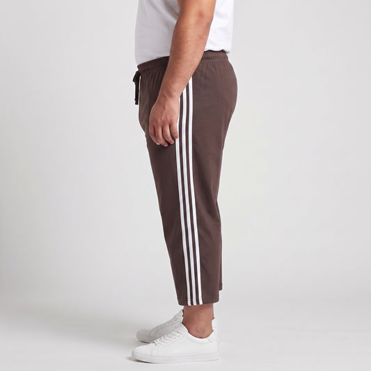Brown and white side stripe 3/4 shorts made from Jersey Cotton fabric 