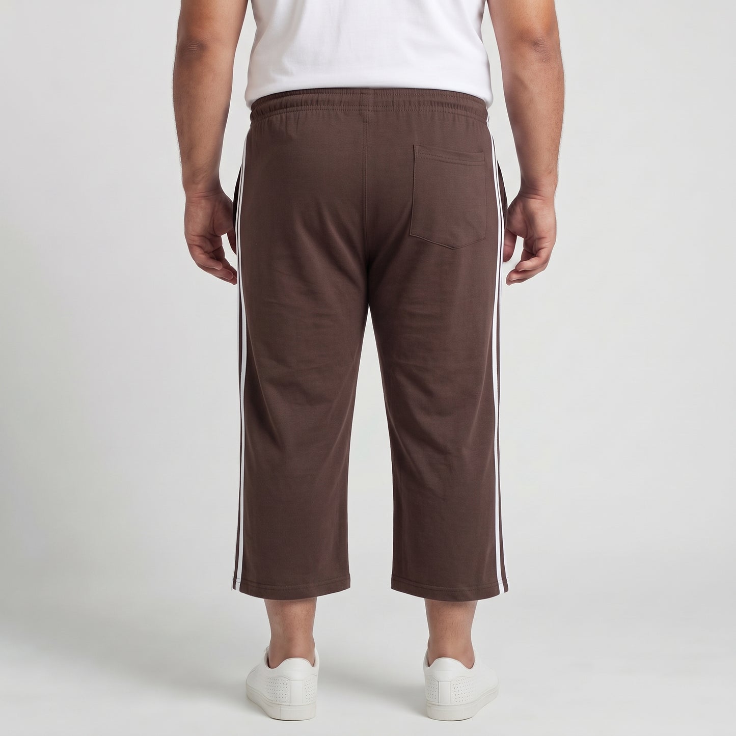 Brown and white side stripe 3/4 shorts made from Jersey Cotton fabric 