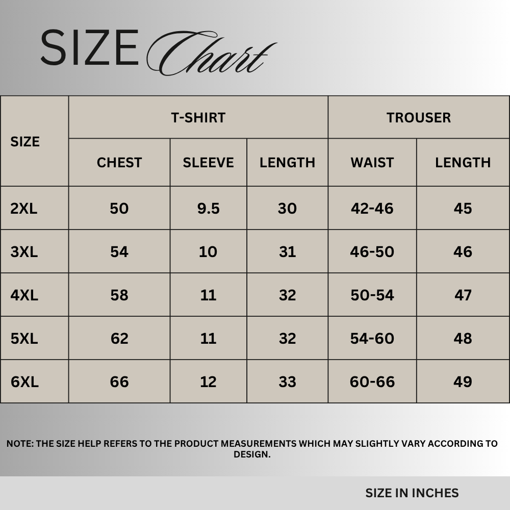 Size chart for Mocha Brown Terry Co-Ord Set PSM-11509