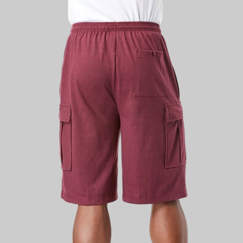 Men’s plus-size lightweight cargo shorts with elastic drawstring waist and multiple pockets, including tab-closure cargo pockets—perfect for casual or active wear.