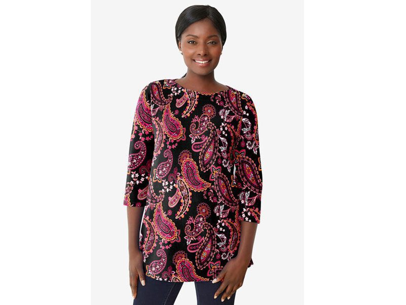 Burgundy Playful Paisley Boatneck Tunic PSW-6955