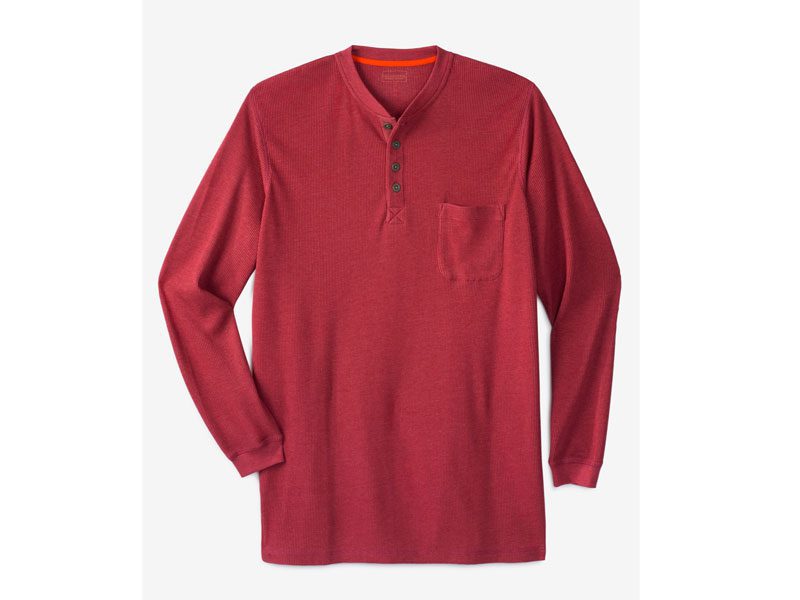 Burgundy Waffle Knit Pocket Thermal Henley T-Shirt PSM-5097