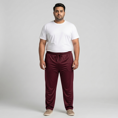Burgundy Mesh Polyester B Grade Plus Size Trouser PSM-9084B