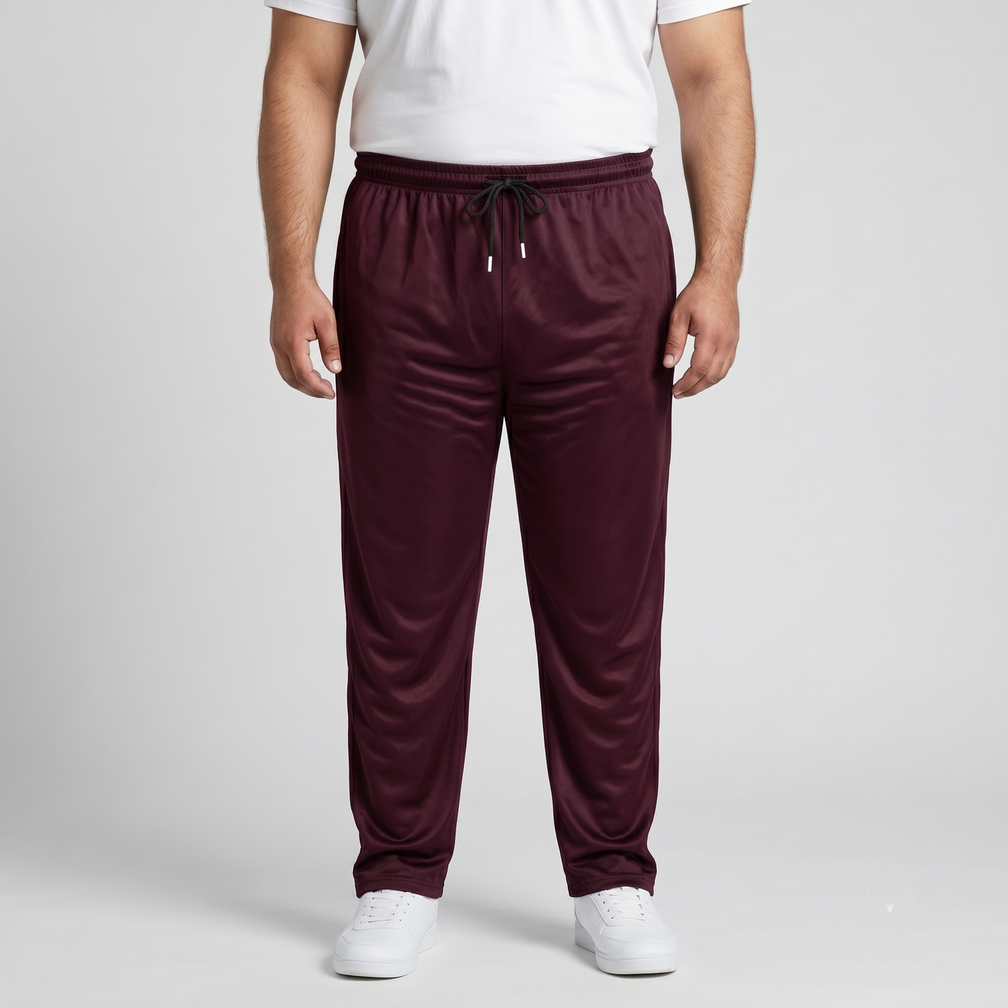 Burgundy Mesh Polyester B Grade Plus Size Trouser PSM-9084B