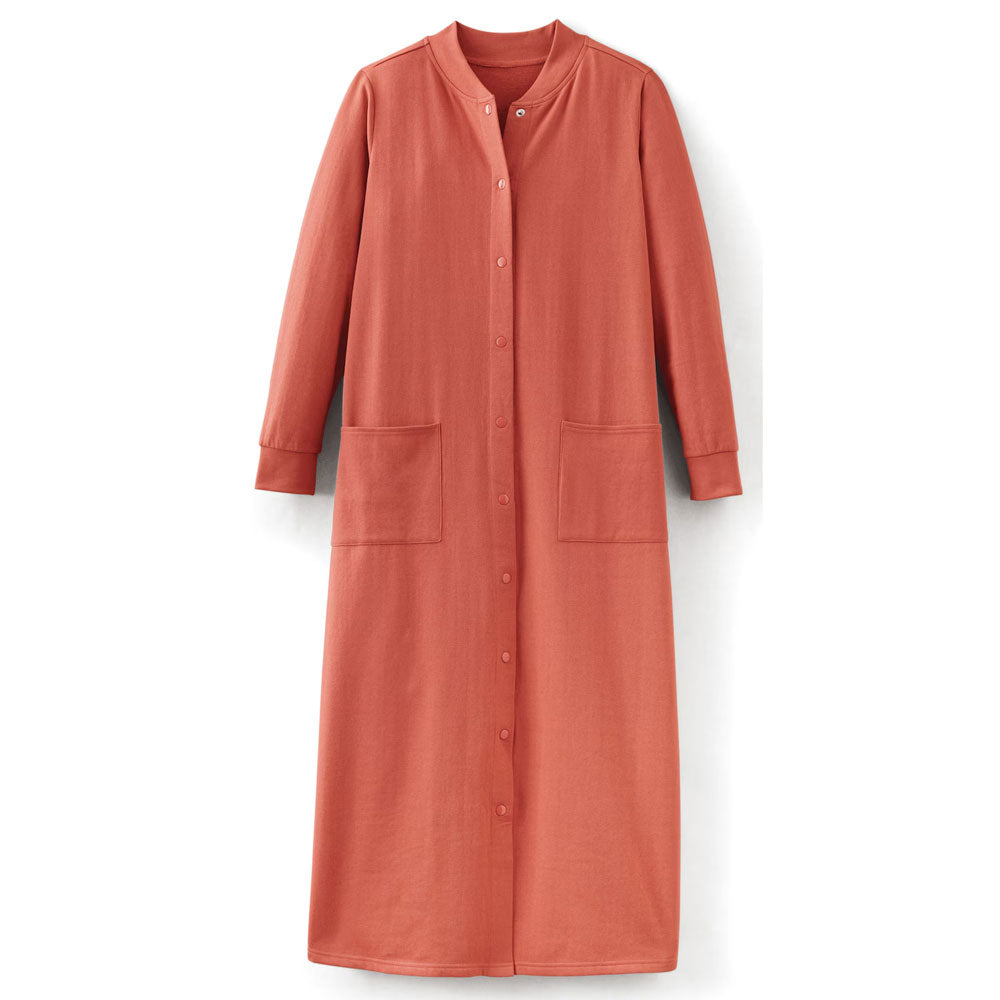 Burnt Sienna Fleece Snap Front Long Robe PSW-8740