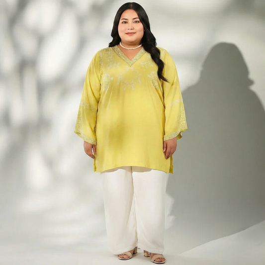 Butter Yellow Embroidered 3PC Lawn Suit with White Dupatta  – PSW-9867