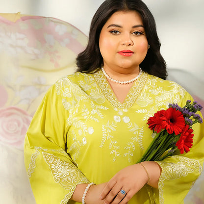 Butter Yellow Embroidered 3PC Lawn Suit with White Dupatta  – PSW-9867
