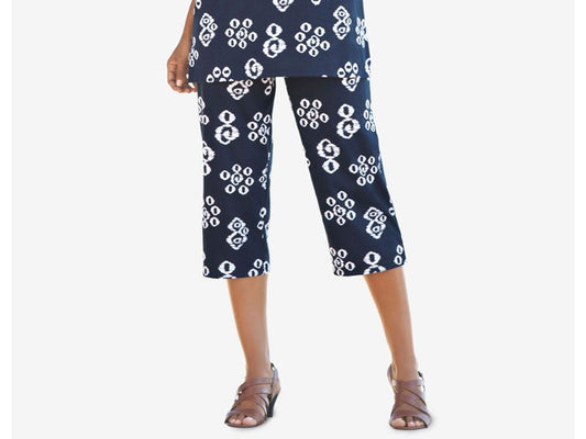 Navy Ikat Medallion Printed Capri PSW-7311