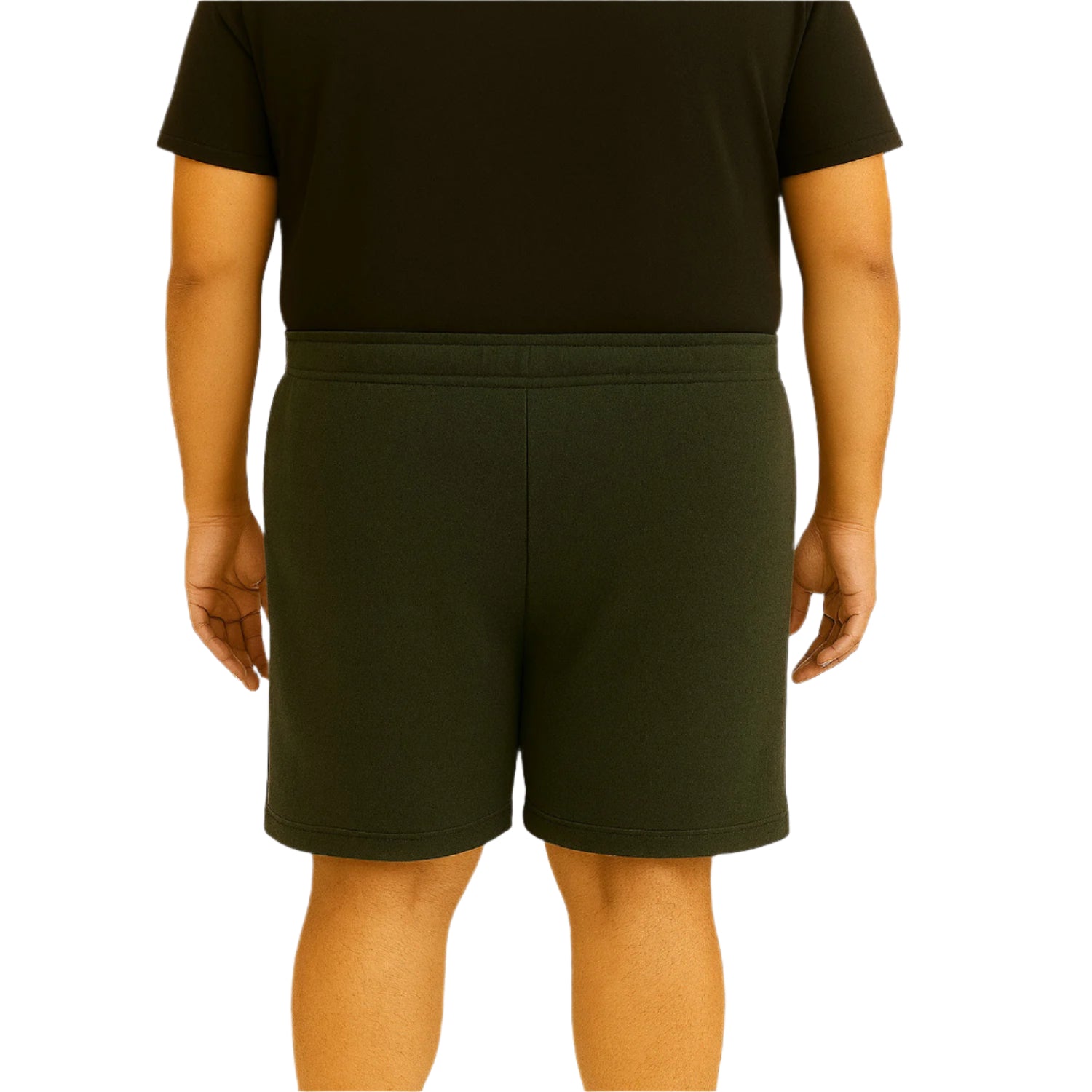 Carbon Green plus size terry shorts with side-zip pockets and elastic waist