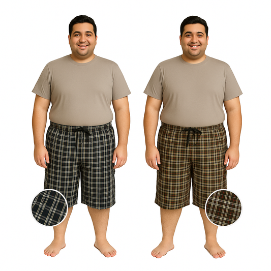 Pack of 2 multicolor cotton 3-quarter cargo shorts for men – PlusSize.pk

