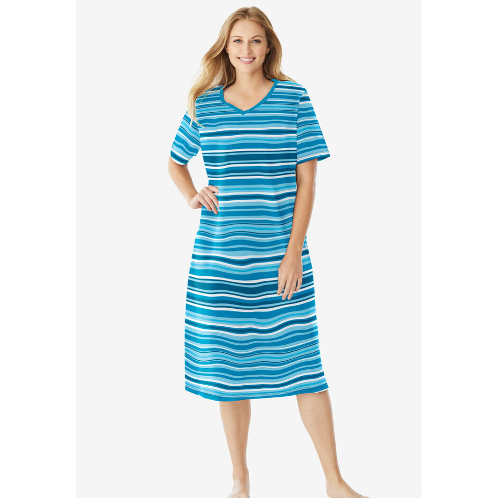 Caribbean Blue Stripe Long Print Sleepshirt PSW-8350